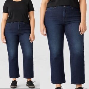 Eileen Fisher Organic Cotton Stretch Straight‎ Ankle Jean Utility Blue size 16